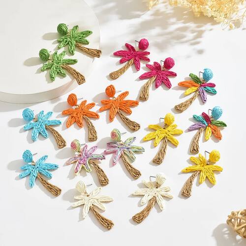 Bohemia Trendy Sweet Raffia Tree Drop Earrings for Women Sty