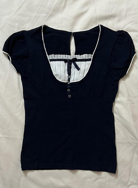 Y2K Vintage Milkmaid Top Korean Preppy Kawaii Bow Crop Top P