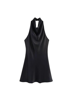 2026 Women Summer Halter Mini Dress Fashion Sexy Satin Backl