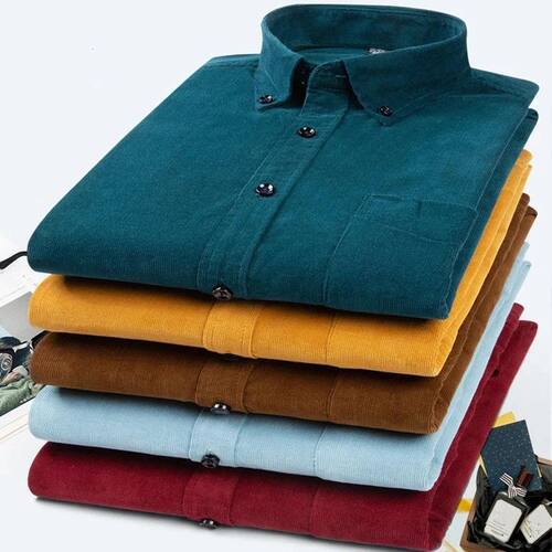Plus Size S~7XL Corduroy Shirt Men Casual Long Sleeve Regula