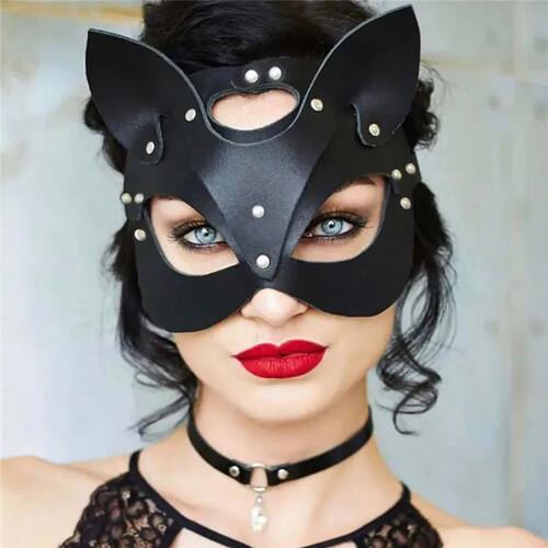Half Face Cat Cosplay Mask Female Leather Mask Eye Cosplay H