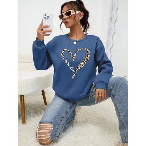 Leopard Wild Heart Pattern Print Female Sweatshirt Street Fu