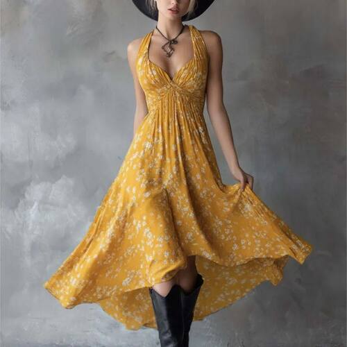 Elegant Retro Printed Women's Dress Summer Fashion Sleeveles