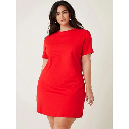 Soild Color Design Printed Women T-shirt Dress Summer Fashio