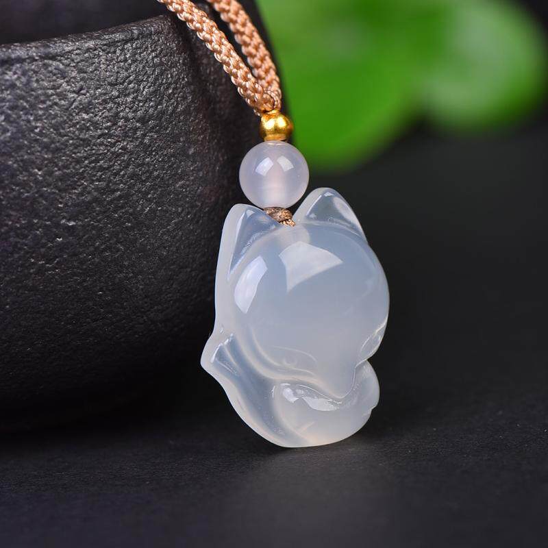 天然正品高冰种白玉髓小狐狸吊坠男女款玛瑙玉石项坠颈饰挂件项坠