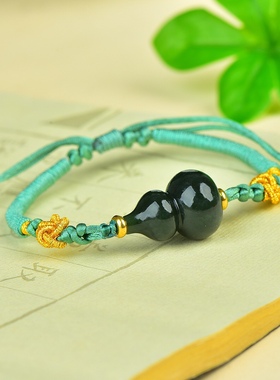 天然正品新疆和田青玉福禄葫芦手链玉器雕刻首饰男女玉石手饰证书