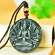 天然正品 新疆和田青玉招财转运千手观音菩萨吊坠玉石雕刻项坠挂件
