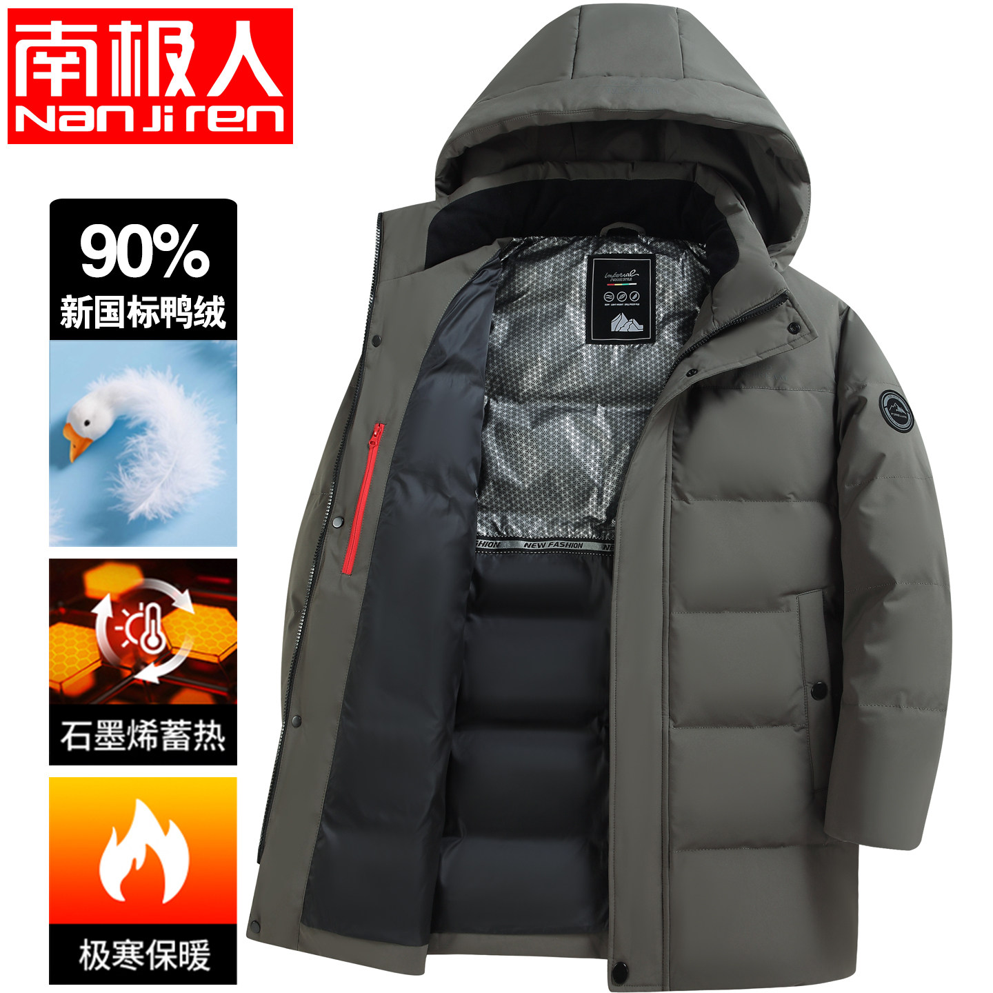 南极人冬季羽绒服男士中长款加厚保暖新款白鸭绒大码中年爸爸外套