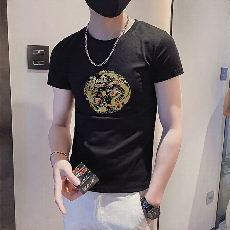 2025夏社会风龙刺绣短袖T恤男修身1XZ403-1-T8003-P38限58,男装T恤,电商C301