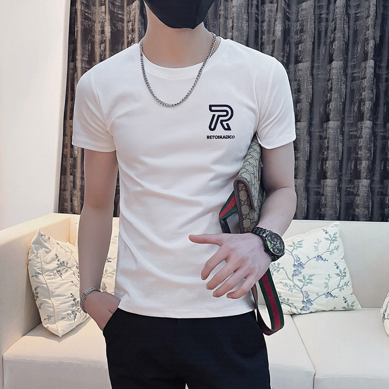 2025夏社会R字母刺绣短袖T恤男修身1XZ403-1-T8038-P38限58,男装T恤,电商C301