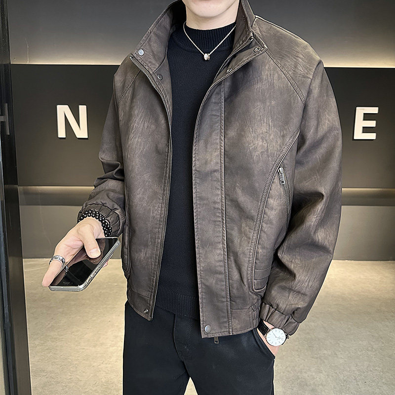 新高品质~水洗做旧店主风皮衣夹克外套2403-1-7808-P148,男装皮衣,电商C301