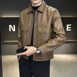 2025秋店主风多口袋设计水洗翻领皮夹克外套3403-1-JK7595-P128，男装夹克，电商C301