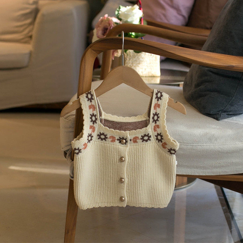 女童洋气毛衣背心春秋冬新款童装小女孩女宝甜美针织马甲吊带外穿