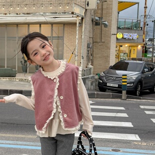 春季 女童洋气马甲2026新款 中小童女宝可爱小坎肩时尚 甜美外套 童装
