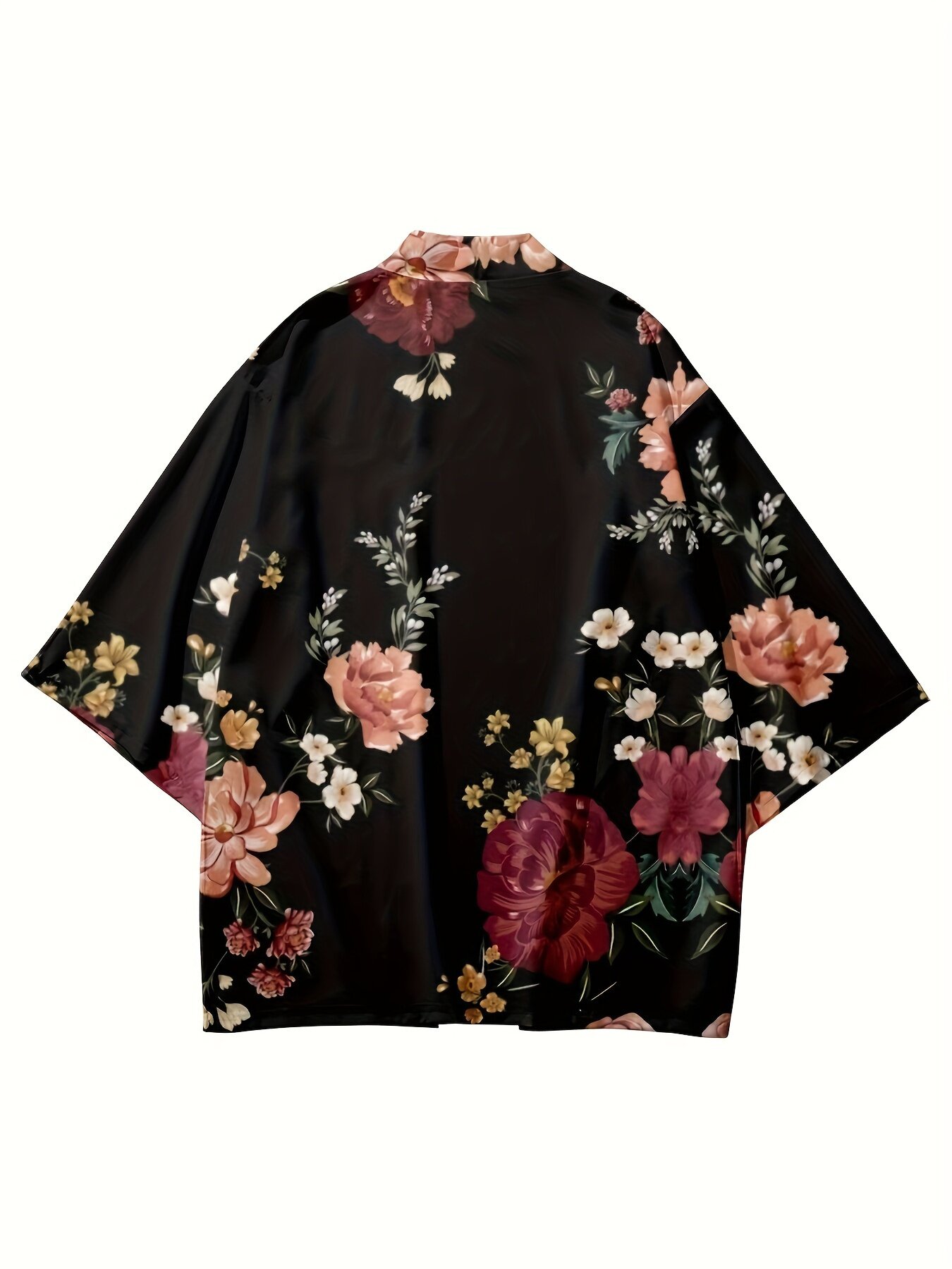 中国风花卉印花复古宽松七分袖开衫国潮改良羽织沙滩休闲薄外套