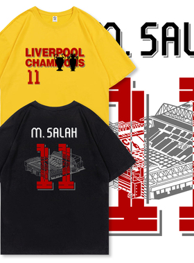 萨拉赫T恤利物浦11号 足球 春夏季圆领落肩宽松大码纯棉休闲短袖