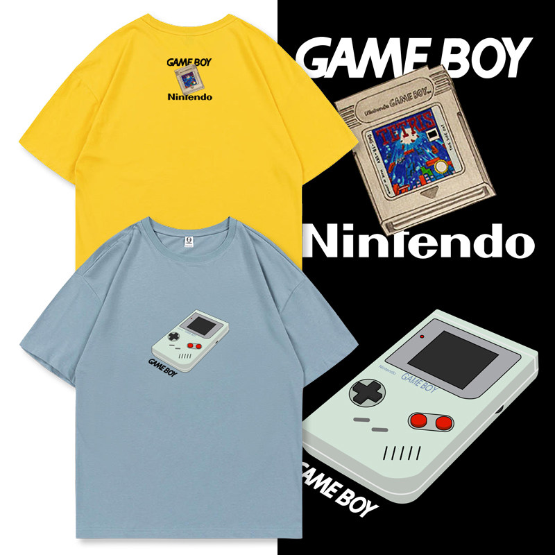 gameboy游戏机T恤童年回忆复古怀旧潮款圆领落肩大码纯棉休闲短袖
