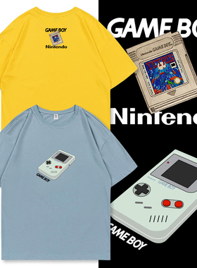 gameboy游戏机T恤童年回忆复古怀旧潮款圆领落肩大码纯棉休闲短袖