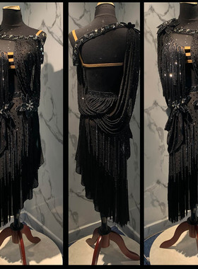 推荐露露新款舞蹈服定制恰恰拉丁舞演出服浅蓝色高端伦巴比赛裙