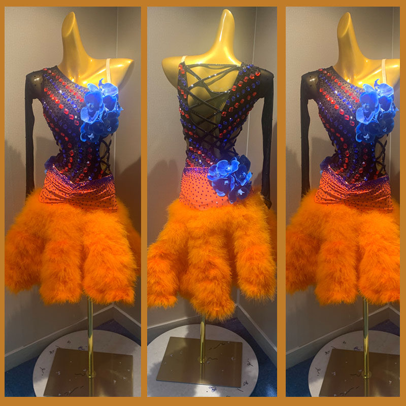 新款舞蹈服成人恰恰拉丁舞演出服定制专业高端伦巴白色比赛裙