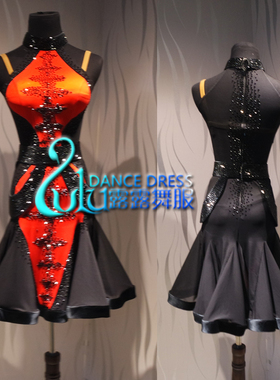 定做黑色和红色拉丁舞比赛裙 拉丁舞演出服装 黑池比赛拉丁舞服