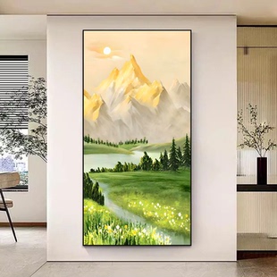 日照金山玄关装 饰画山水画风景壁画走廊过道入户挂画现代艺术油画