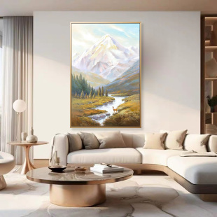 饰画 手绘油画客厅沙发背景墙挂画玄关原创手绘轻奢挂画日照金山装