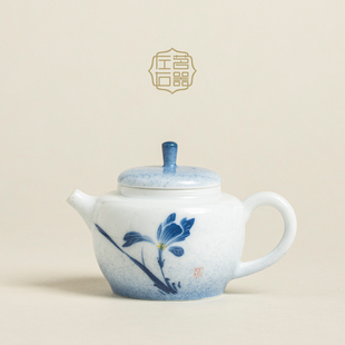 功夫茶具泡茶器 左茗右器手绘鸢尾花茶壶家用陶瓷一人饮泡茶壶中式