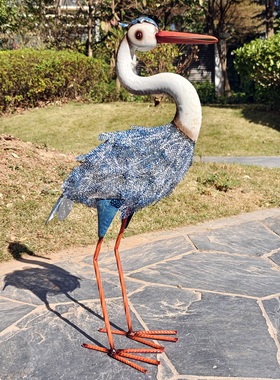 太阳能户外氛围千丝网小蓝鹤工艺品铁艺园区公园装饰造景