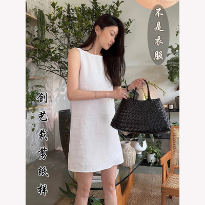 创艺亚麻无袖裙牛皮纸做衣服新款