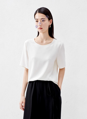 1：1裁剪图N198女装体恤衫弹力双层桑蚕丝及简短袖上衣实物裁剪图