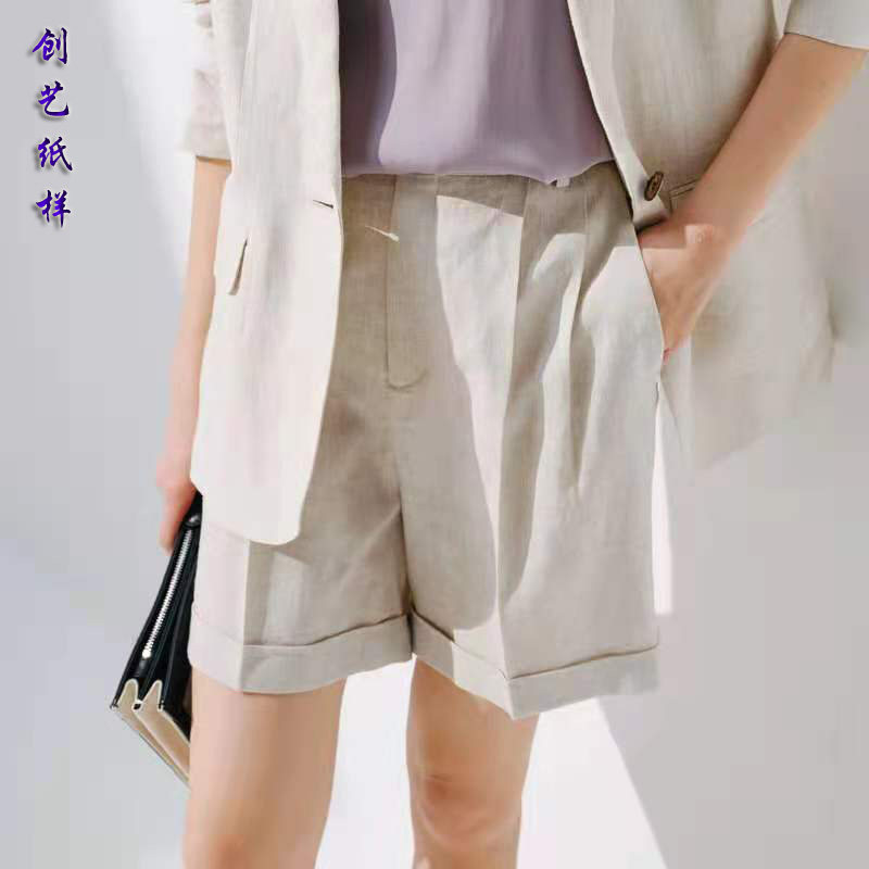 衣服裁剪休闲宽松亚麻短裤牛皮纸