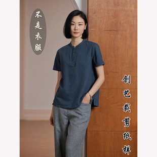 缝纫做衣服 F92棉麻上衣女高端亚麻小立领短袖夏季新款衬衫裁剪图