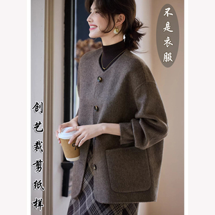 做衣服的图纸F244赫本风双面羊绒秋冬大衣女上衣香风毛呢外套纸样