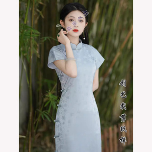 牛皮纸样 穿搭新中式 少女长旗袍全开襟传统服装 裁剪图纸 E75年轻款