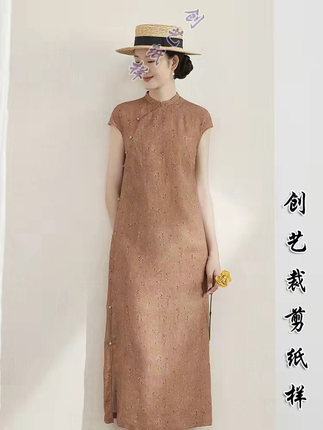 裁剪衣服图CX205夏季全开立领连衣裙 苎麻印花改良旗袍禅意纸样版