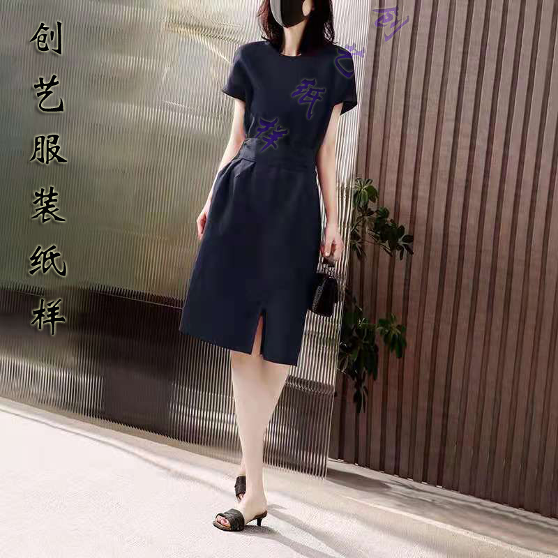 裁剪亚麻短袖中长款夏装连衣裙