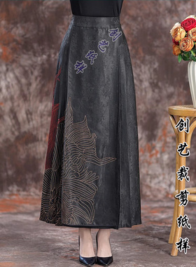 纸样N286香云纱半身裙女秋季新款复古桑蚕丝真丝马面裙子裁剪图纸