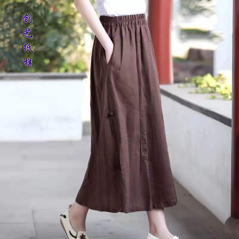 纸样图c170复古盘扣棉麻半身裙春夏亚麻裙子a字中长款1:1实样裁剪