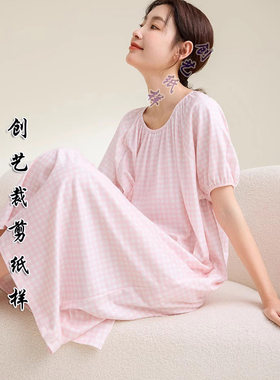 缝纫图 E223纯棉睡裙女夏季新款短袖家居服大码睡衣春秋1:1裁剪图