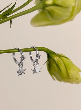 网红气质星星耳圈耳环女纯银小众设计感耳饰2023新款爆款级耳扣