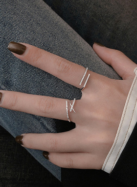 闪钻几何开口戒指女日韩简约时尚