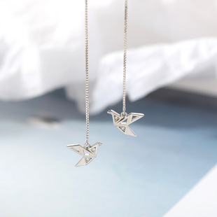 千纸鹤耳线女长款气质超仙高级感纯银耳坠仙气森系韩国简约冷淡风