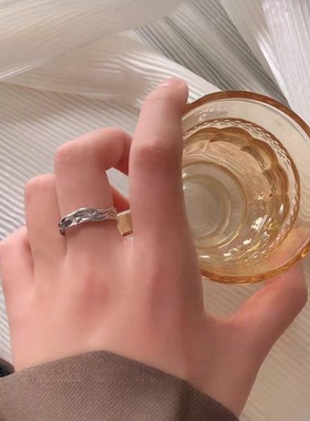 925皱褶纹理不规则戒指男女小众设计冷淡风素圈指环食指戒开口可