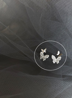 s925纯银蝴蝶耳钉2019新款潮女简约气质学生韩国清新个性小巧耳环