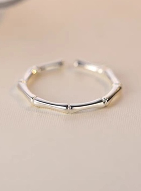 简约竹节开口戒指女小众设计小清新气质指环冷淡风食指戒