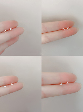 迷你养耳洞耳钉女925银针简约小巧气质爱心睡觉不用摘耳环耳骨