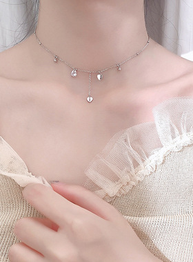 925纯银爱心流苏项链女轻奢网红