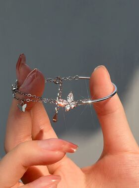 仙女气质蝴蝶925手链女2023年新款小众设计半链流苏闺蜜手镯手环