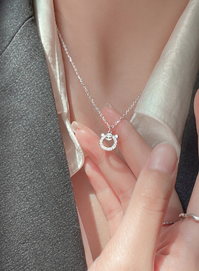 925纯银小老虎吊坠项链秋冬毛衣本命年锁骨链女简约小众设计感ins